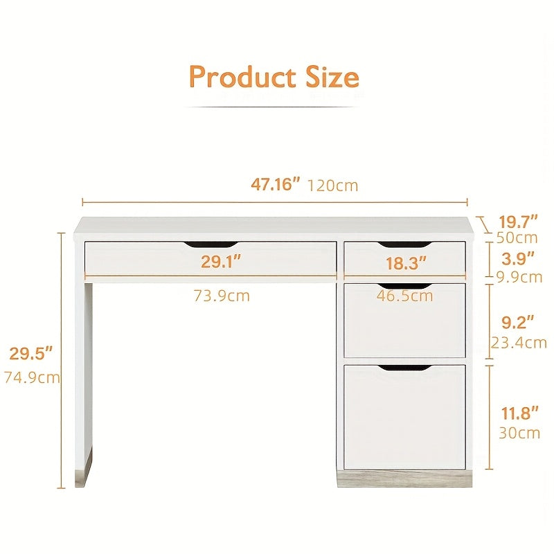 White And Walnut\u002FBrown\u002FWhite Computer Desk With Storage Drawers, Study Desk With 4 Drawers And File Cabinet, For Bedroom, Small Space, White And Walnut\u002FBrown\u002FWhite