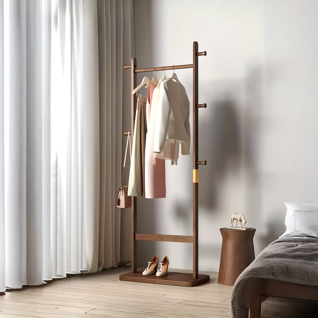 Modern Coat Rack Modern Multi-Functional Wooden Coat Rack with 5 Hangers | Umbrella Holder & Shoe Shelf - Freestanding Entryway Organizer for Clothes, Bags, and Accessories, Minimalist Home Decor, Natural Wood Finish