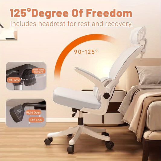 XUEGW Ergonomic Office Chair Comfort Home Desk Chair Adjustable High Back Mesh Chair Lumbar Support Computer Chair With Flip-up Arms For Work, Study, Gaming