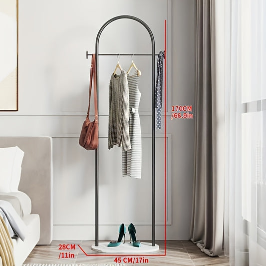 1pc Modern Metal Garment Rack with Marble Base, Heavy Duty Coat Hanger Stand for Bedroom, Clothes Organizer for Bags, Hats, Scarves, Jackets, Clothing Rack, Standing