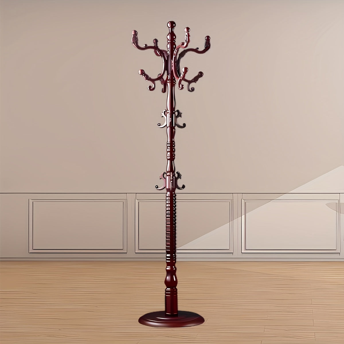 Coat Rack Freestanding, Wooden Coat Rack 14 Hooks, Solid Tree Coat Hanger Stable Disc Base, Adjustable Floor Hanger, for Bedroom Office Hallway Entryway