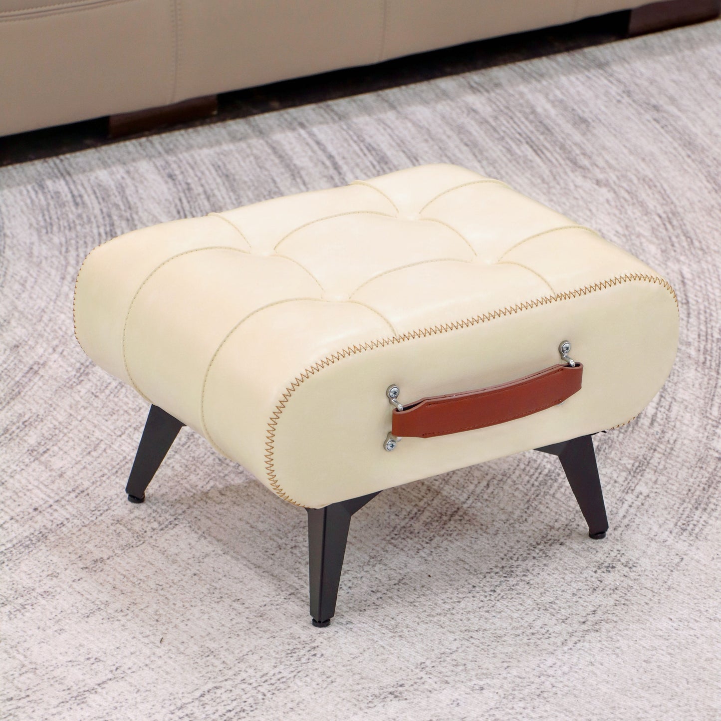 1pc High Quality Oil Wax Leather Low Stools, Footstools, Leather Padded Footstools, Stylish & Versatile For Sofa End, Shoe Changing Stools For Living Rooms, Corridors, Foyers, Entrance, Bedroom, Home Decor Furniture, Furniture For Home