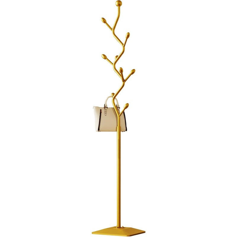 Treeshaped coat rack standMetal coat tree with 8 Hooks and sturdy cast iron base Heavy Duty coat rack freestanding coat hanger stand for Clothes Hats Scarfs Purses gold