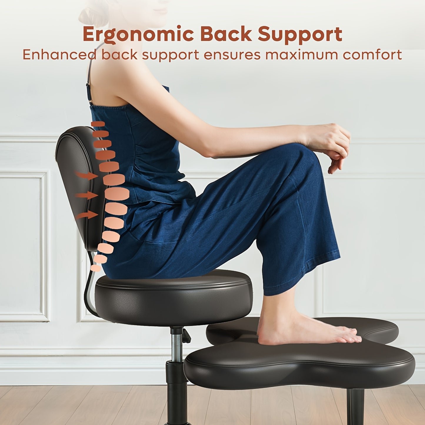 Ergonomic Office Chair Ergonomic Office Chair with Wheels, Cross Legged Chair, Height Adjustable Seat and Footstool, Ergonomic Back Support, Teddy Velvet White And Faux PU Black, Office Furniture Gift Choice