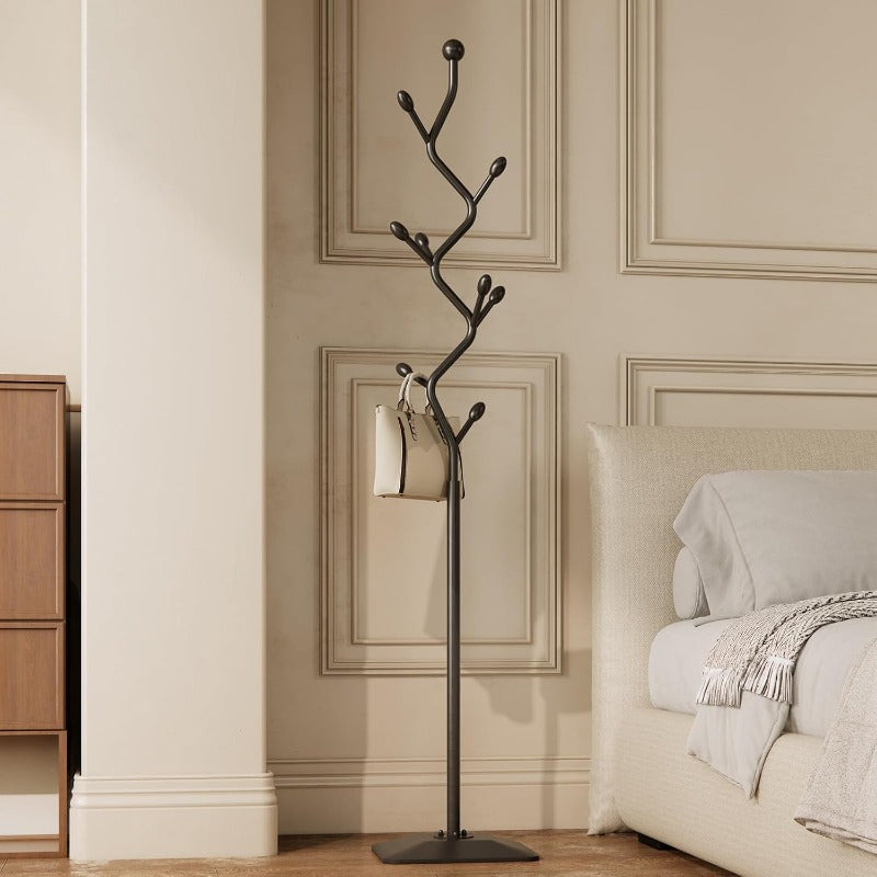 Treeshaped coat rack standMetal coat tree with 8 Hooks and sturdy cast iron base Heavy Duty coat rack freestanding coat hanger stand for Clothes Hats Scarfs Purses black