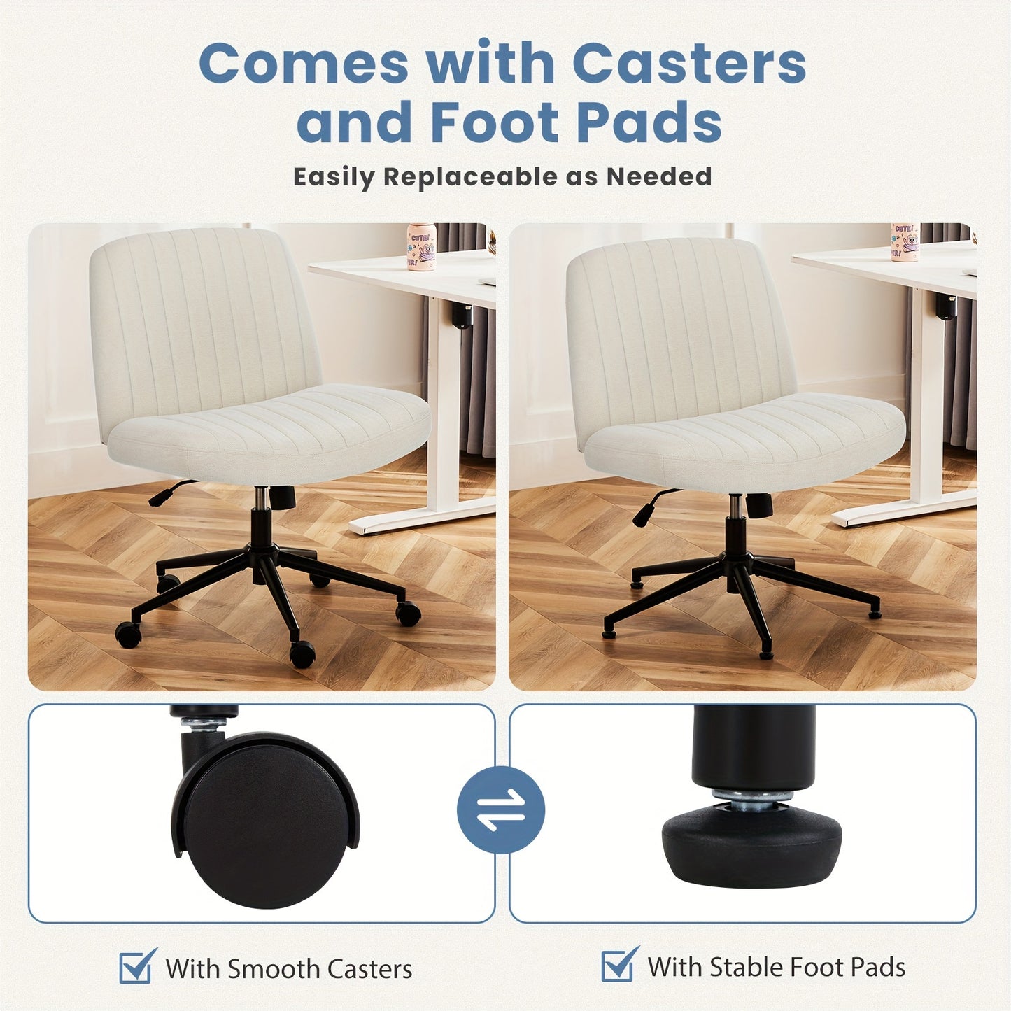 SMUG Criss Cross Chair With Wheels, Cross Legged Office Chair Wide Armless Desk Chair, Adjustable Swivel Comfy Home Office Vanity Desk Chair, Stocking Stuffers