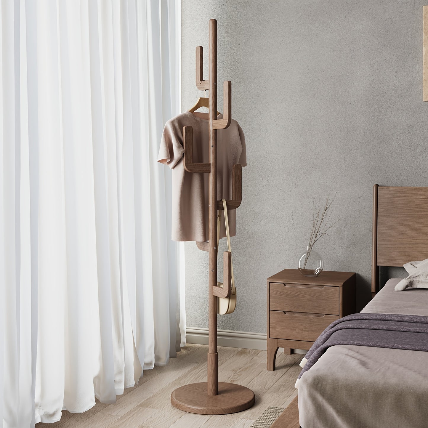 Kaslandi Space Entryway Furniture Coat Rack, Solid Wood Floor Standing Clothes Rack, Bedroom Home Garment Rack with Six Hooks, Multi-Style & Multi-Functional Hanging Coat Rack.