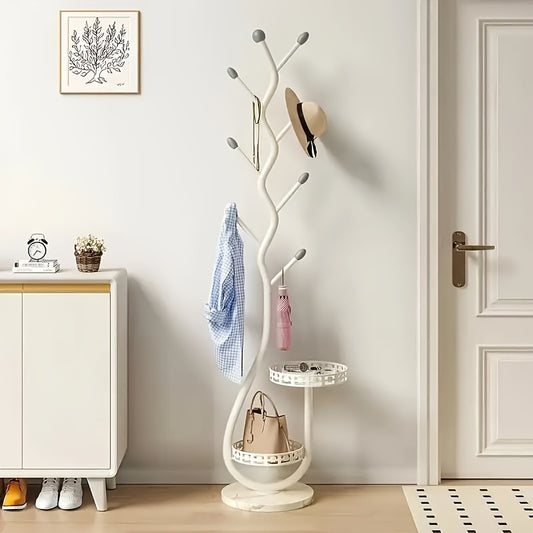 1pc Elegant Freestanding Metal Clothes Rack With Shelf - Multifunctional Vertical Garment Organizer, Mobile Design For Home Organization - Ideal For Coats, Hats, Scarves & More