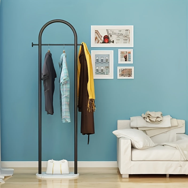 1pc Modern Metal Garment Rack with Marble Base, Heavy Duty Coat Hanger Stand for Bedroom, Clothes Organizer for Bags, Hats, Scarves, Jackets, Clothing Rack, Standing