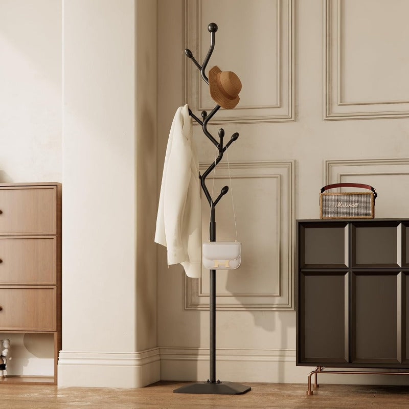 Treeshaped coat rack standMetal coat tree with 8 Hooks and sturdy cast iron base Heavy Duty coat rack freestanding coat hanger stand for Clothes Hats Scarfs Purses black