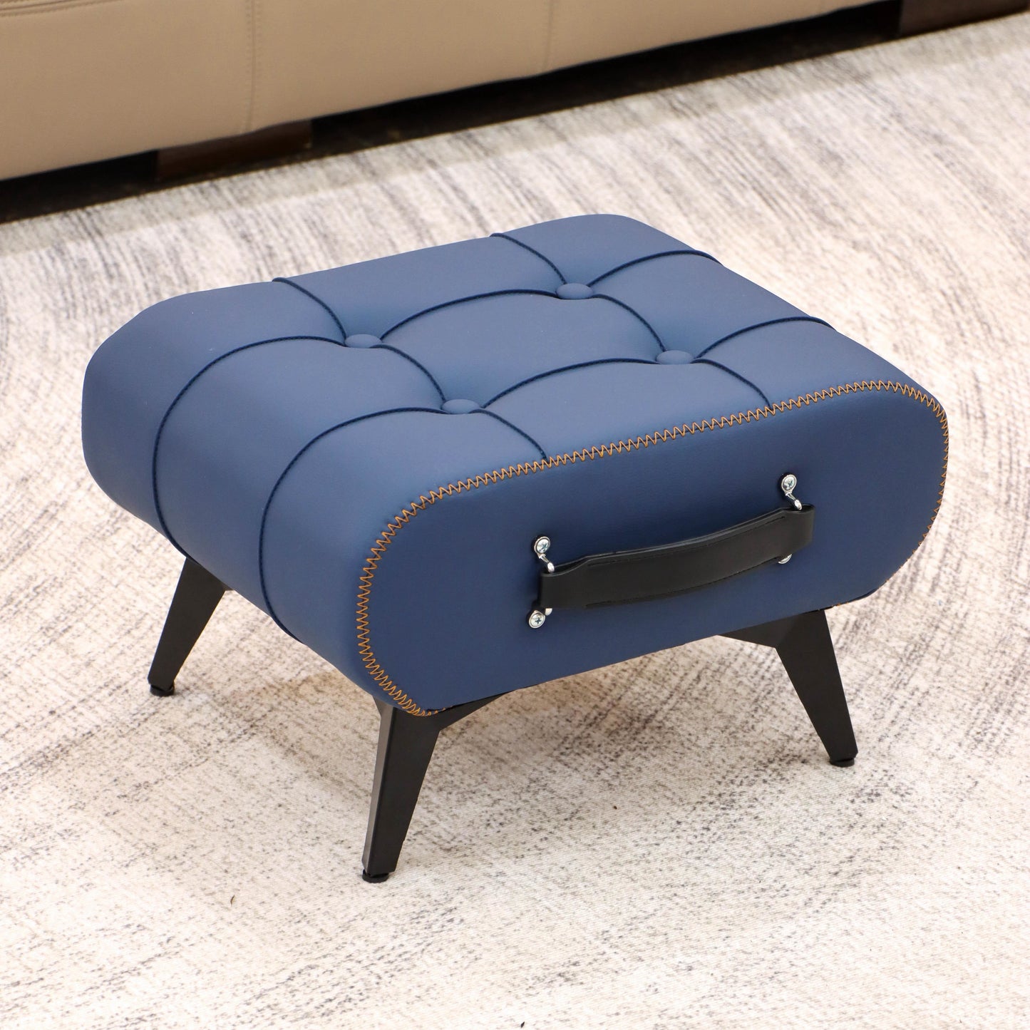 1pc High Quality Oil Wax Leather Low Stools, Footstools, Leather Padded Footstools, Stylish & Versatile For Sofa End, Shoe Changing Stools For Living Rooms, Corridors, Foyers, Entrance, Bedroom, Home Decor Furniture, Furniture For Home
