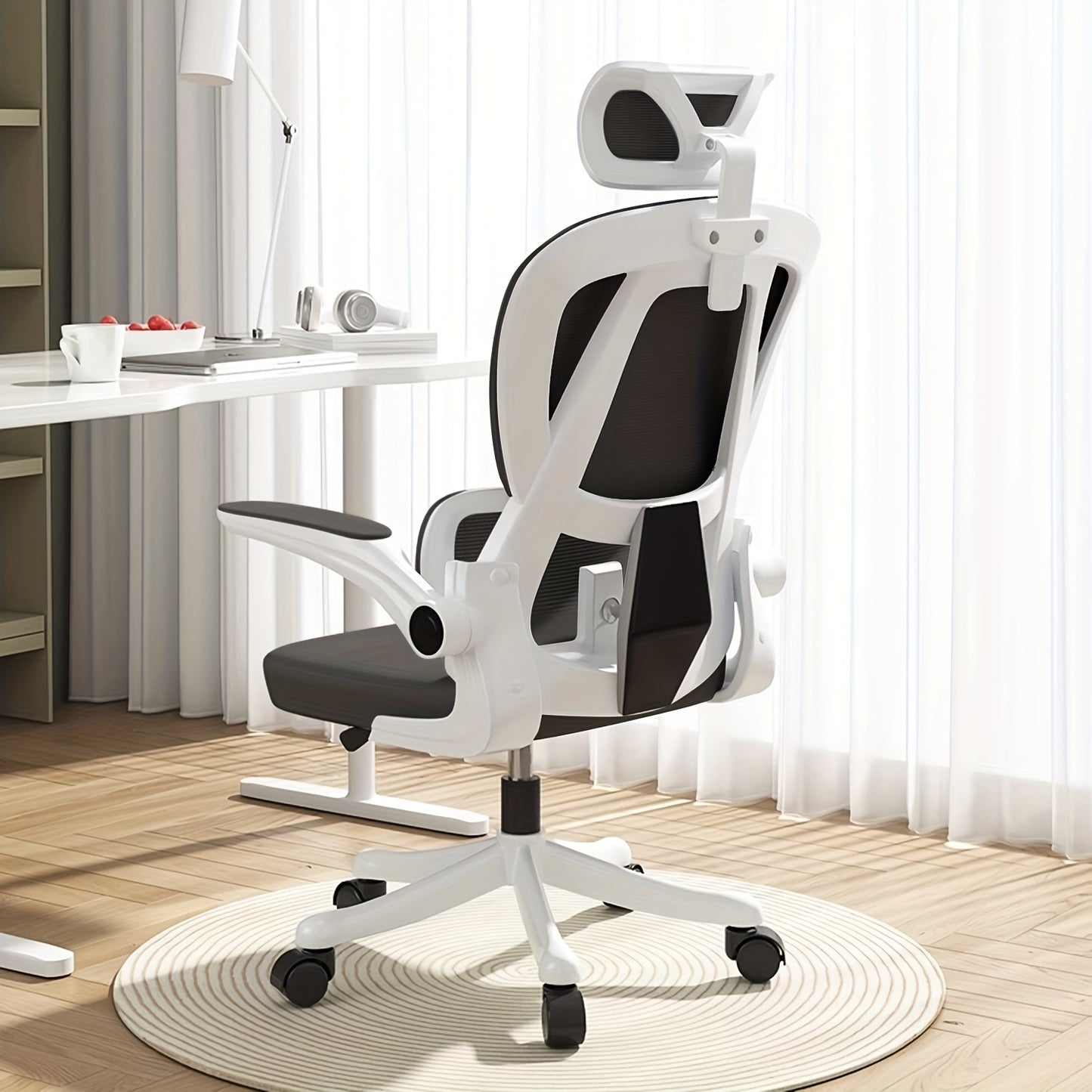 XUEGW Ergonomic Office Chair Comfort Home Desk Chair Adjustable High Back Mesh Chair Lumbar Support Computer Chair With Flip-up Arms For Work, Study, Gaming