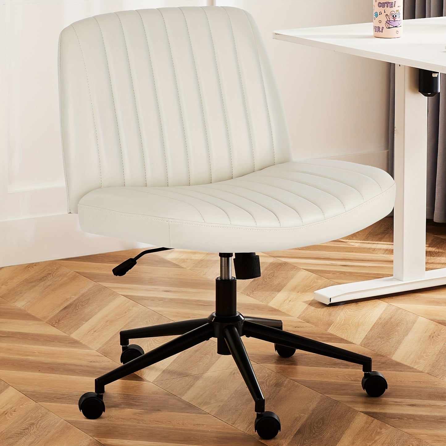SMUG Criss Cross Chair With Wheels, Cross Legged Office Chair Wide Armless Desk Chair, Adjustable Swivel Comfy Home Office Vanity Desk Chair, Stocking Stuffers