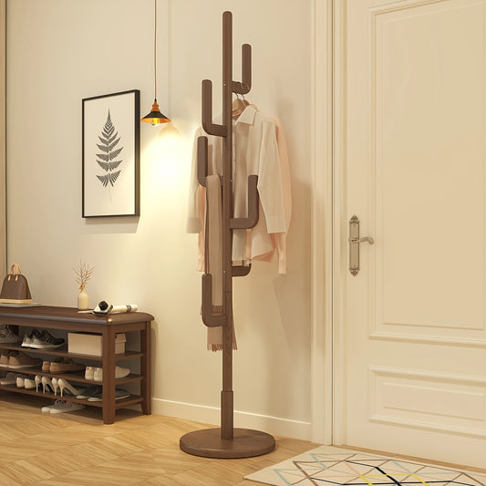 Kaslandi Space Entryway Furniture Coat Rack, Solid Wood Floor Standing Clothes Rack, Bedroom Home Garment Rack with Six Hooks, Multi-Style & Multi-Functional Hanging Coat Rack.