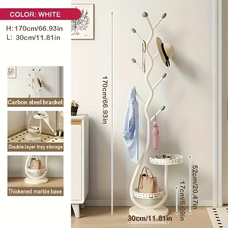 1pc Elegant Freestanding Metal Clothes Rack With Shelf - Multifunctional Vertical Garment Organizer, Mobile Design For Home Organization - Ideal For Coats, Hats, Scarves & More
