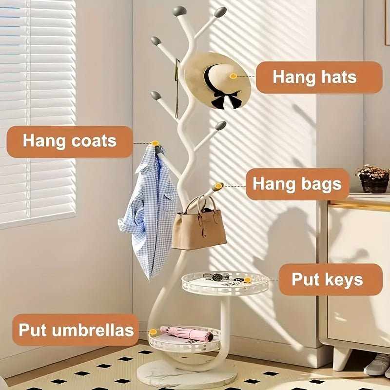 1pc Elegant Freestanding Metal Clothes Rack With Shelf - Multifunctional Vertical Garment Organizer, Mobile Design For Home Organization - Ideal For Coats, Hats, Scarves & More
