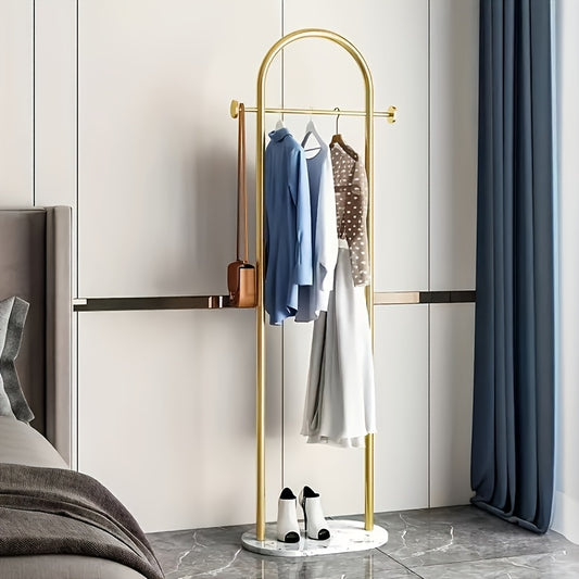 1pc Modern Metal Garment Rack with Marble Base, Heavy Duty Coat Hanger Stand for Bedroom, Clothes Organizer for Bags, Hats, Scarves, Jackets, Clothing Rack, Standing