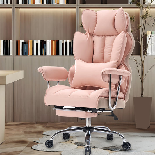 Efomao Desk Office Chair 400LBS, Big And Tall Office Chair, PU Leather Computer Chair, Executive Office Chair With Leg Rest And Lumbar Support